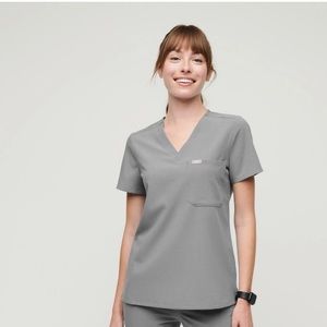 Figs Catarina One-Pocket Scrub Top and Zamora Jogger Pants in Space Grey